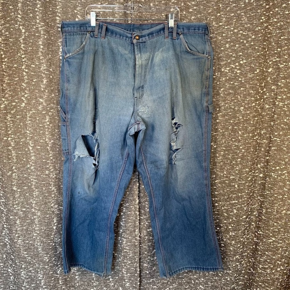 Vintage Big‎ Mac Distressed Denim Carpenter Jeans Orange Stitch Workwear Farmer